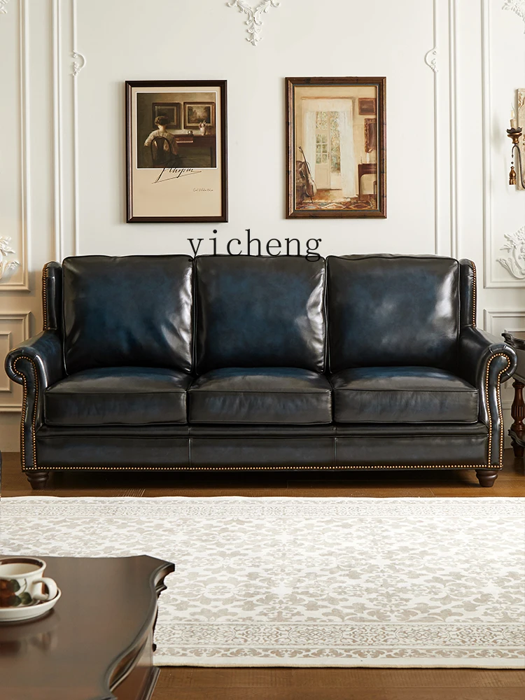 YFY  sofa retro all leather sofa old polished first layer cowhide living room 123 combination