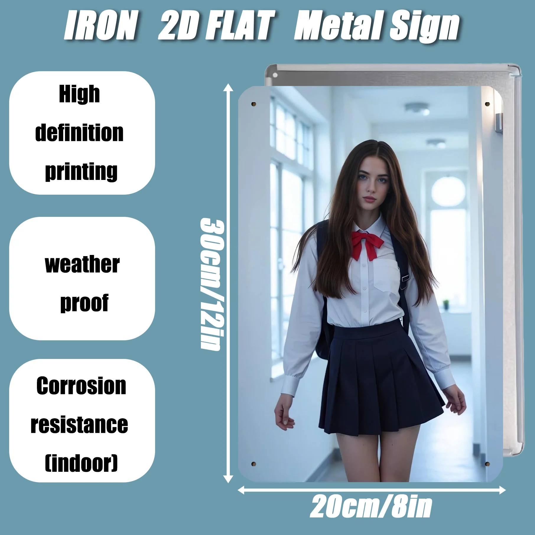 Retro Metal Tin Sign 8x12 Inch Girls Room Wall Art Vintage School Uniform Plaque Rustic Student Decor