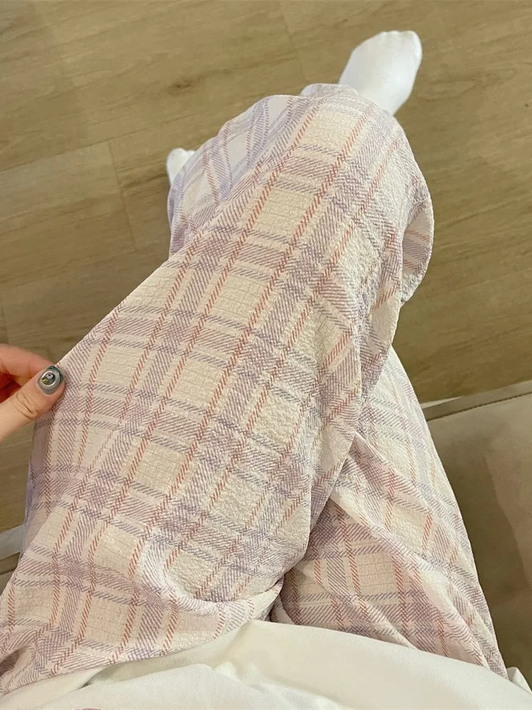 

Woman Grid Pajama Pants Female Trousers Loose Long Outer Pants Lazy Pants Outside Anti-Mosquito Pants Casual Lounge Pants