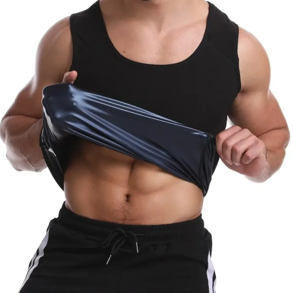 Chaleco de sudoración de Sauna para hombres, camisa de compresión de entrenamiento de manga corta, moldeador de cuerpo de sudor, ropa moldeadora de cintura adelgazante