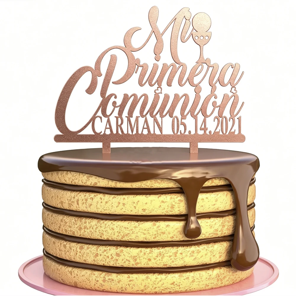 Adorno para Pastel de Primera Comunión en Español, Personalizado con Nombre y Fecha, Decoración para Pastel de Primera Comunión para Niños, España, YC168