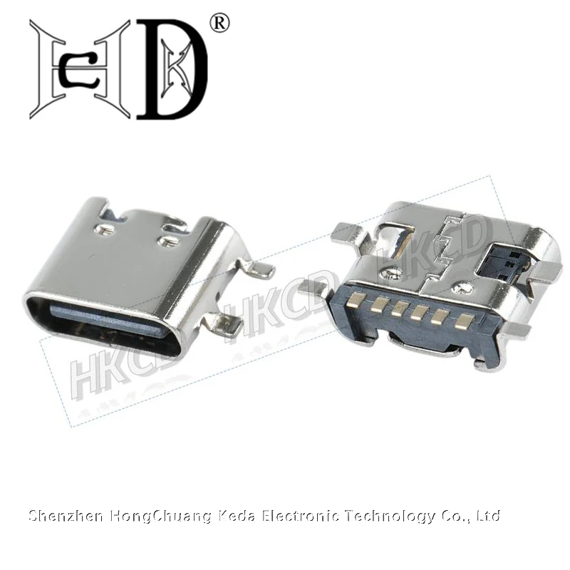 5pcs USB3.1 Type-C Connector 6PIN 4Feet SMT Data Transfer Female Jack Socket Terminal Phone Notebook Laptop Tail Charging