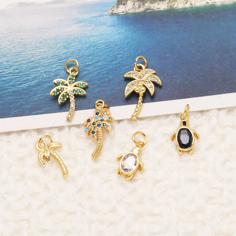 OCESRIO Crystal Mini Turtle Charms for Bracelet Copper Coconut Tree DIY Keychain Purse Charm Jewelry Making Supplies chma495