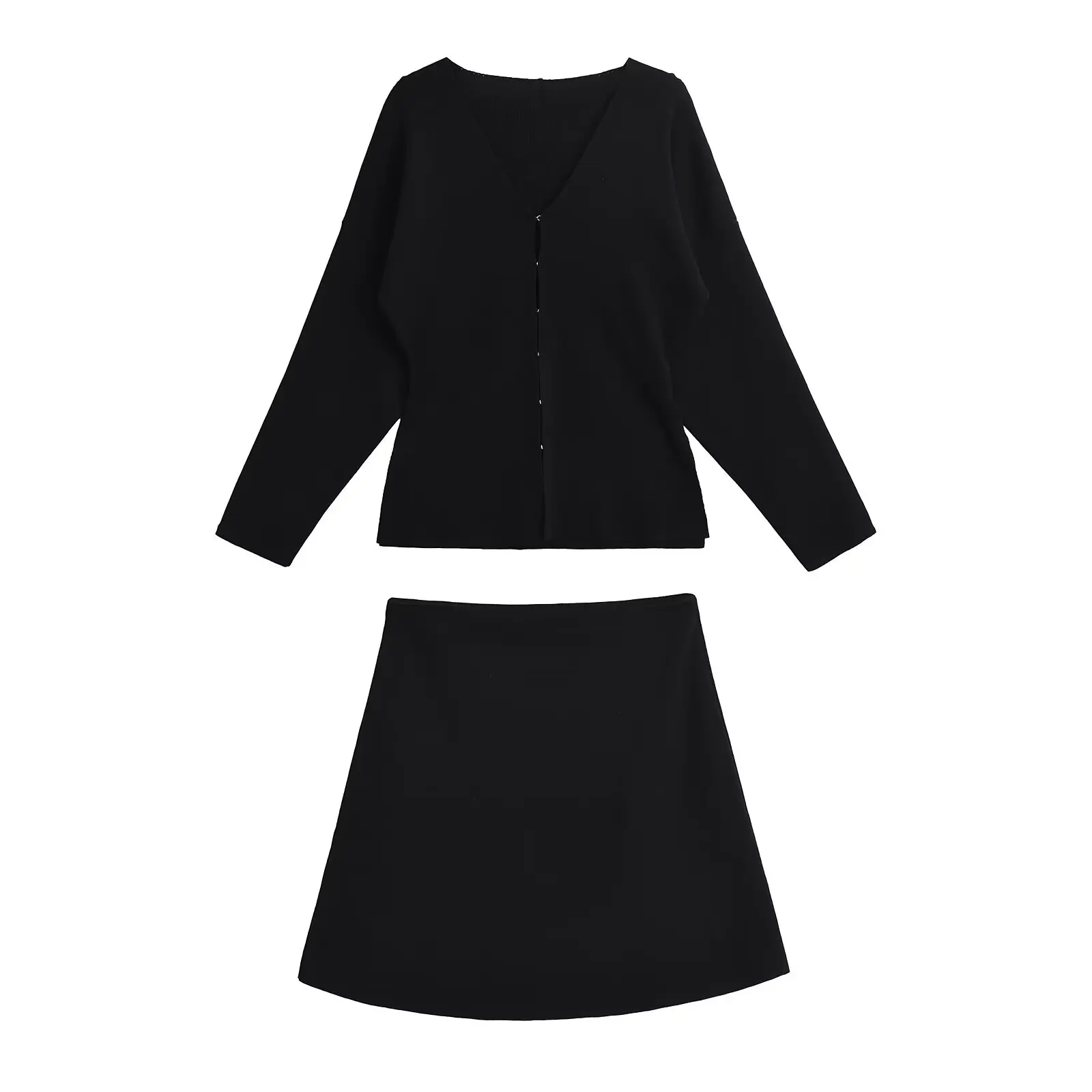 DUOPERI Women Fashion 2 Pieces Sets Solid Knitted Tops Jacket and High Elastic Waist Mini Skirt Female Chic Skirts Coordinates