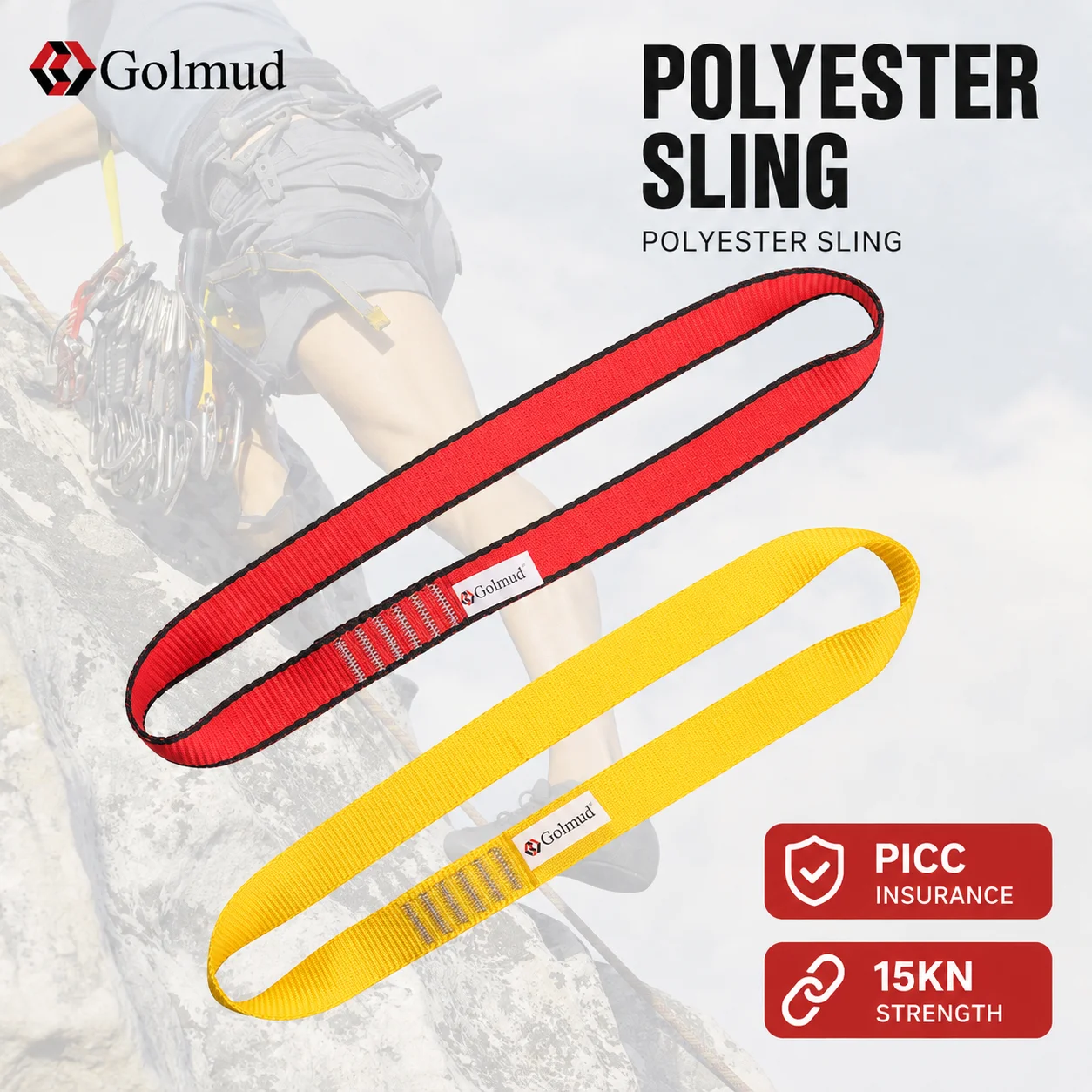 Golmud 1500kg Polyester Webbing Sling 25mm Climbing Safety Strap Rock Mountaineering Rappel Outdoor Gear