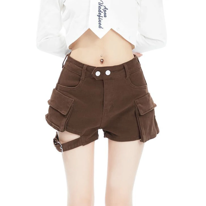 

Y2K Streetwear Denim Shorts Women Summer Vintage Casual Pocket Patchwork Cargo Shorts High Waist Button Slim Hottie Retro Shorts