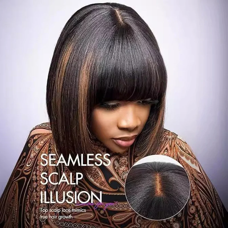 วิกผมคอสเพลย์อนิเมะ ทรงผมบ๊อบตรง มีหน้าม้า สำหรับผู้หญิง ใส่ได้ทุกวัน เข้ากับเสื้อผ้า ความยาวระดับไหปลาร้า พร้อมที่คาดผมทรงลูกบอล ผมยาวปานกลาง