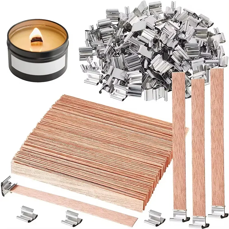 100PCS Scented Candle Wood Slice Wick for DIY Paraffin Candle Soy Wick Wood Slice Wick for One Way Candle Handmade