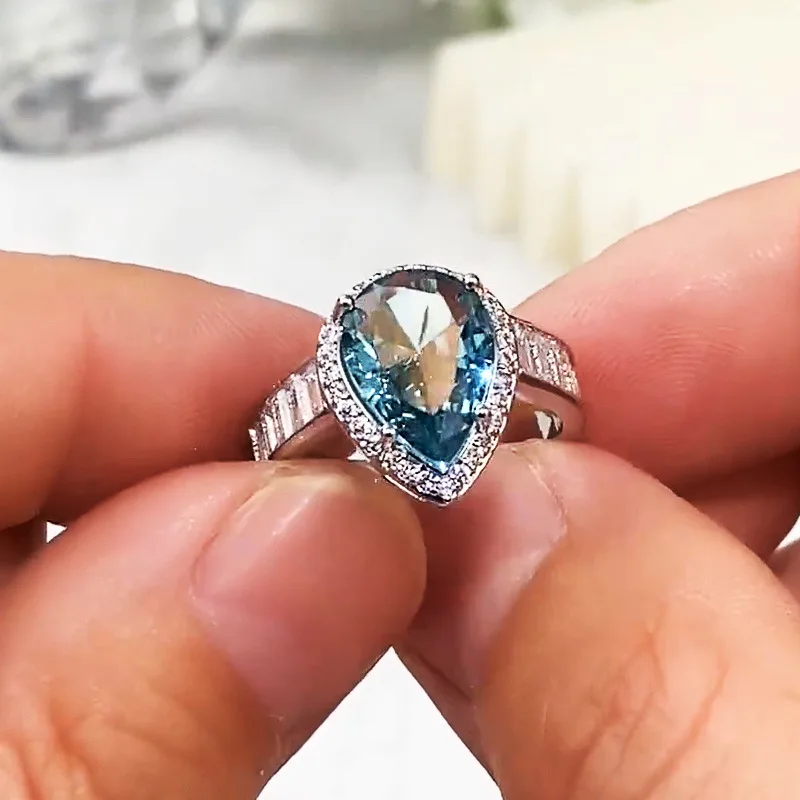 Lab Sapphire Ring Real 18k emstone Rings for Women Wedding Engagement Jewelry Gorgeous Promise Girlfriend&Wife Gift