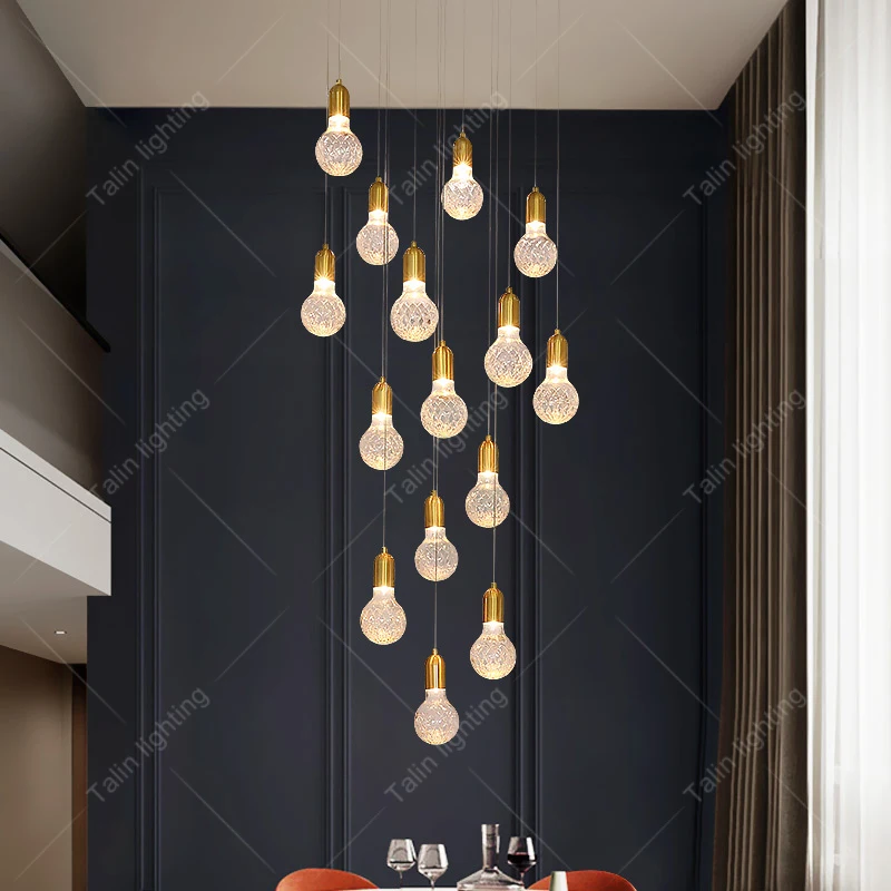 

LED Bulb Design Chandeliers Villa Hotel Living Room Glass Lamp Chandelier Stair Long Luxury Modern Chandelier Lights Pendants