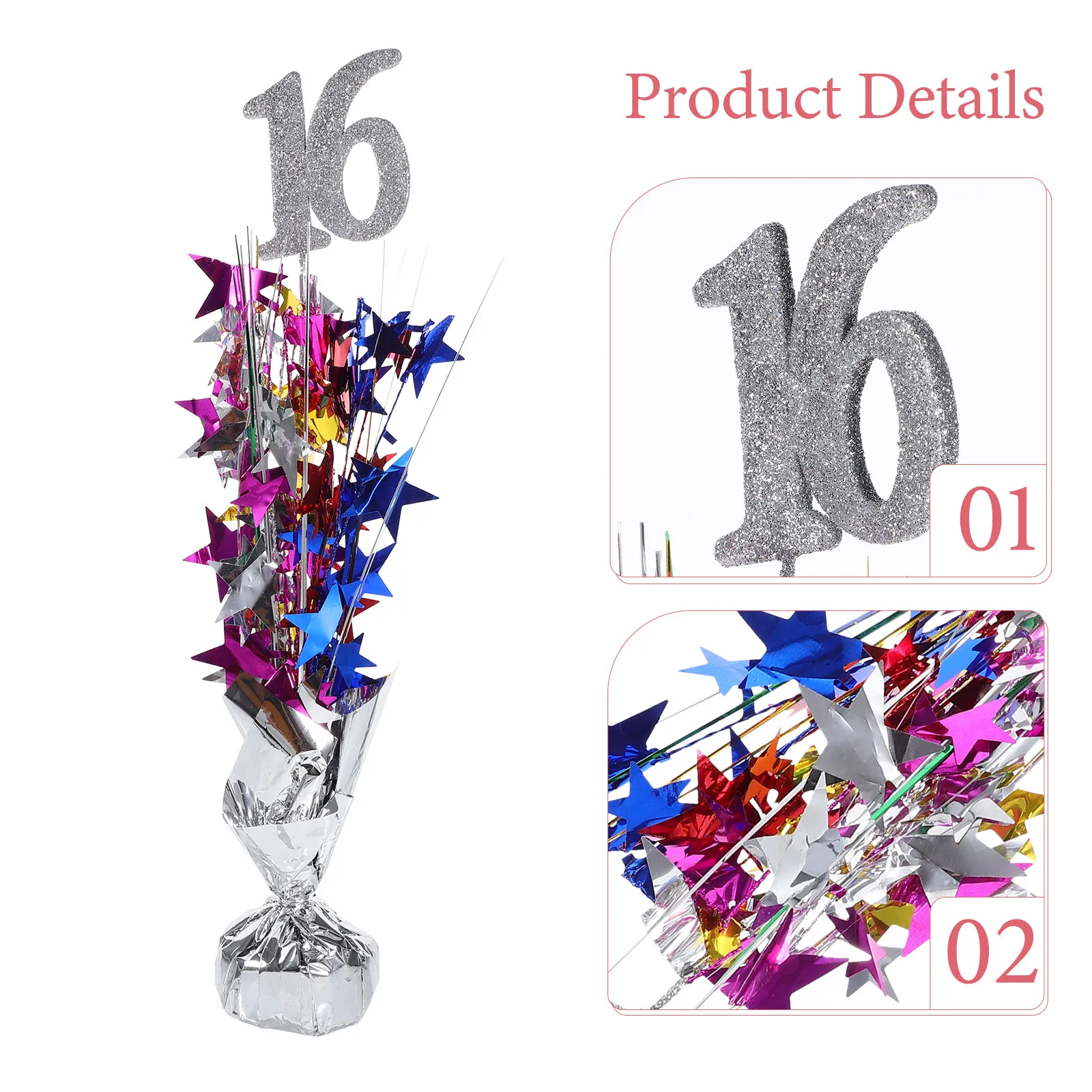 16th Birthday Party Number Sign – Aluminum Foil Tabletop Decoration for Anniversary, Celebration & Photo Prop