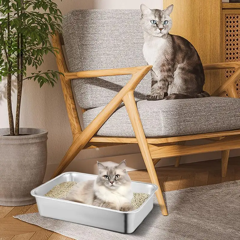 

Pet Odor Control Non Stick Large Litter Box Stainless Steel Litter Box For Cat Anti-Splash Cats Toilet Bedpan Clean Cat Supplies