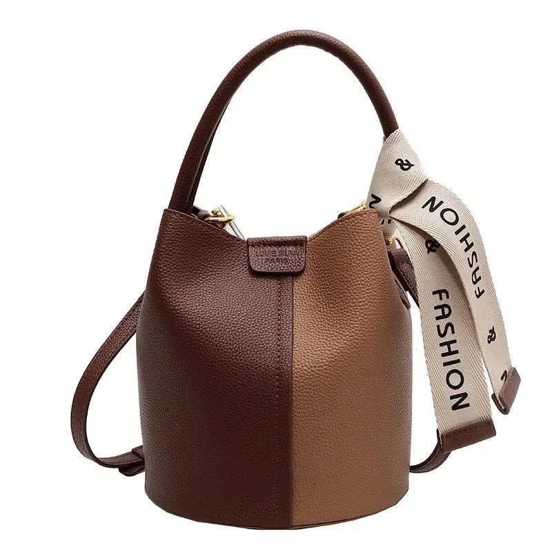 Fashion Niche Brand Female High Appearance Level Leather Senior Retro New Cross-body Bag Portable Bucket Bag All Seasons Match