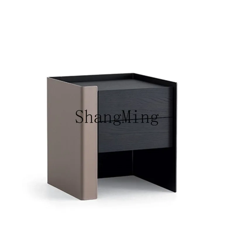

ZYY minimalist saddle leather bedside table modern minimalist high-end bedroom solid wood bedside locker
