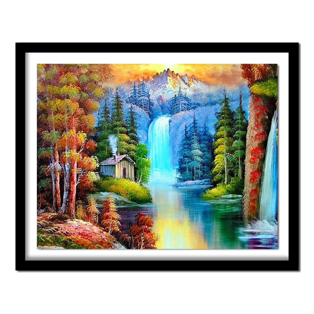 5D DIY Diamond Embroidery Painting Waterfall Full Square Diamond Painting Cross Stitch Diamond  Scenery Kit Sale