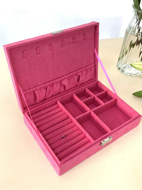 European Style Handmade Jewelry Box Velvet Fabric Lockable Storage Box for Earrings And Jewelry Desktop Organizer Box