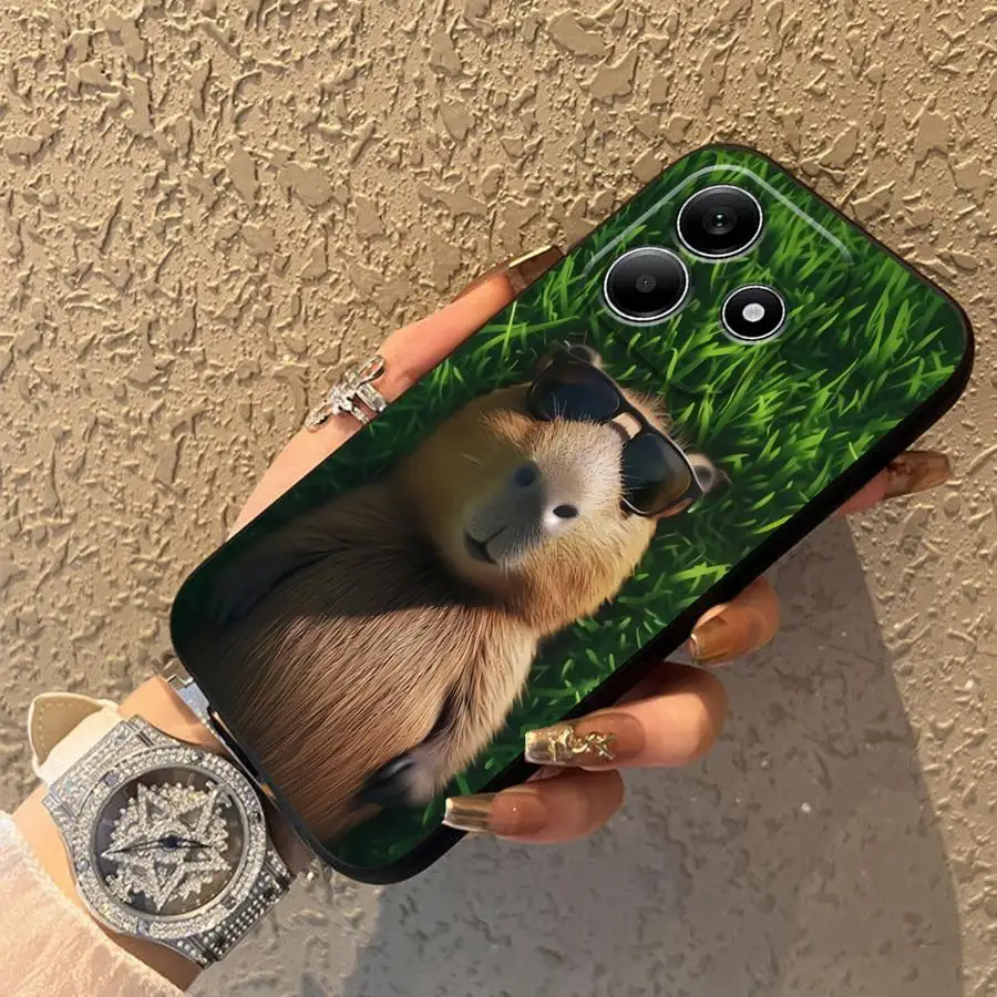 Чехол для Xiaomi Redmi Note 10S 13 14 Pro Plus 11s 9S 9 10 11 12 Pro 12s 7 8 Черный Мягкий чехол для телефона Cute Capybara