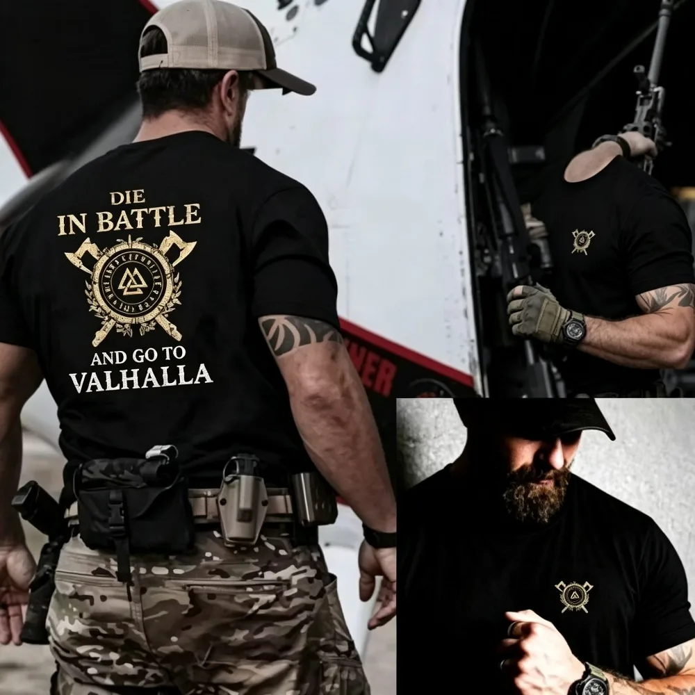 2026 New Viking Warrior Theme Back Print T-shirt,  American Tactical Hardcore Loose Unisex Trend Tops