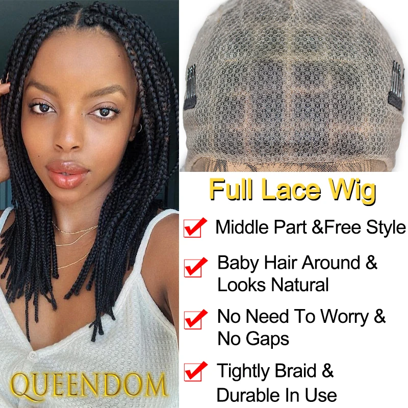 Synthetische Full Lace Box Braid Dreadlock-Perücke, 27,9 cm, knotenlos, kurzer Bob, geflochtene Curto-Perücke, hitzebeständige Cornrow-Zopf-Zöpfe-Perücke