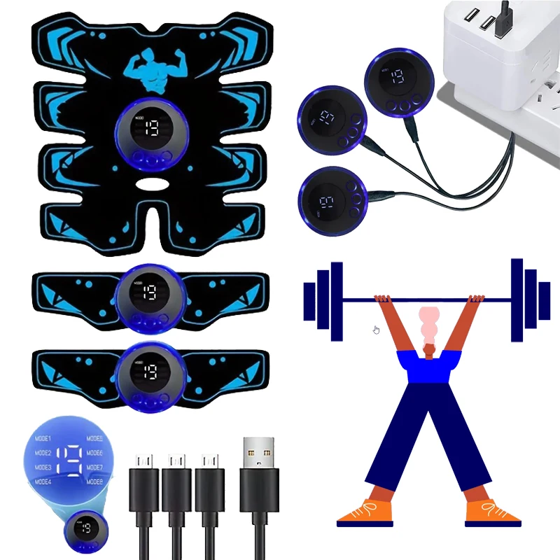 USB Rechargable EMS Muscle Stimulator ABS Arm 3 IN 1 Trainer Pad Wireless Smart Fitness Abdominal Training Electric Body Slim