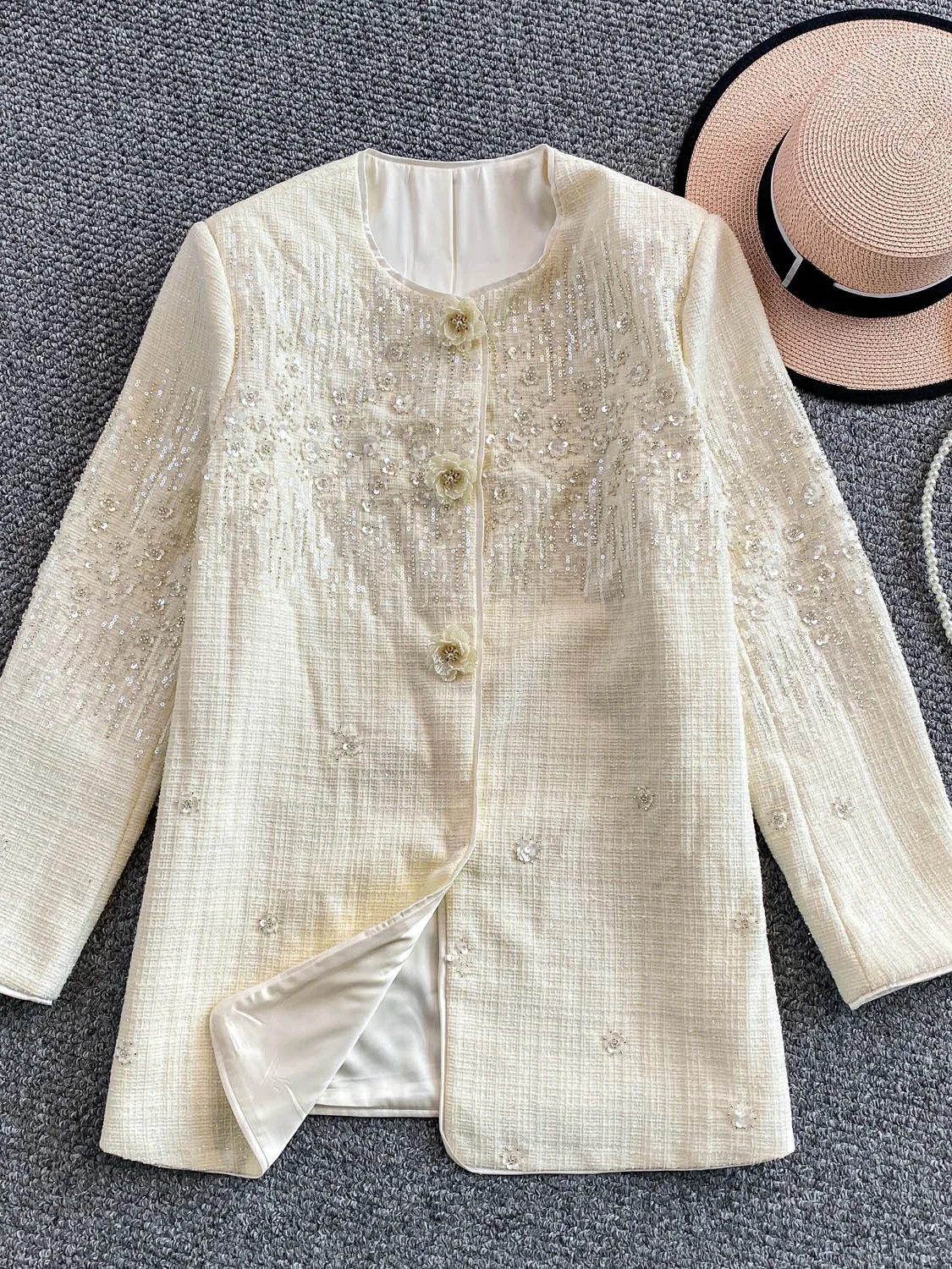 

Ele круглый Ne Bling блестящие пайетки женские джеты роскошная вышивка цветочный дизайн средней длины верхняя одежда для женщин