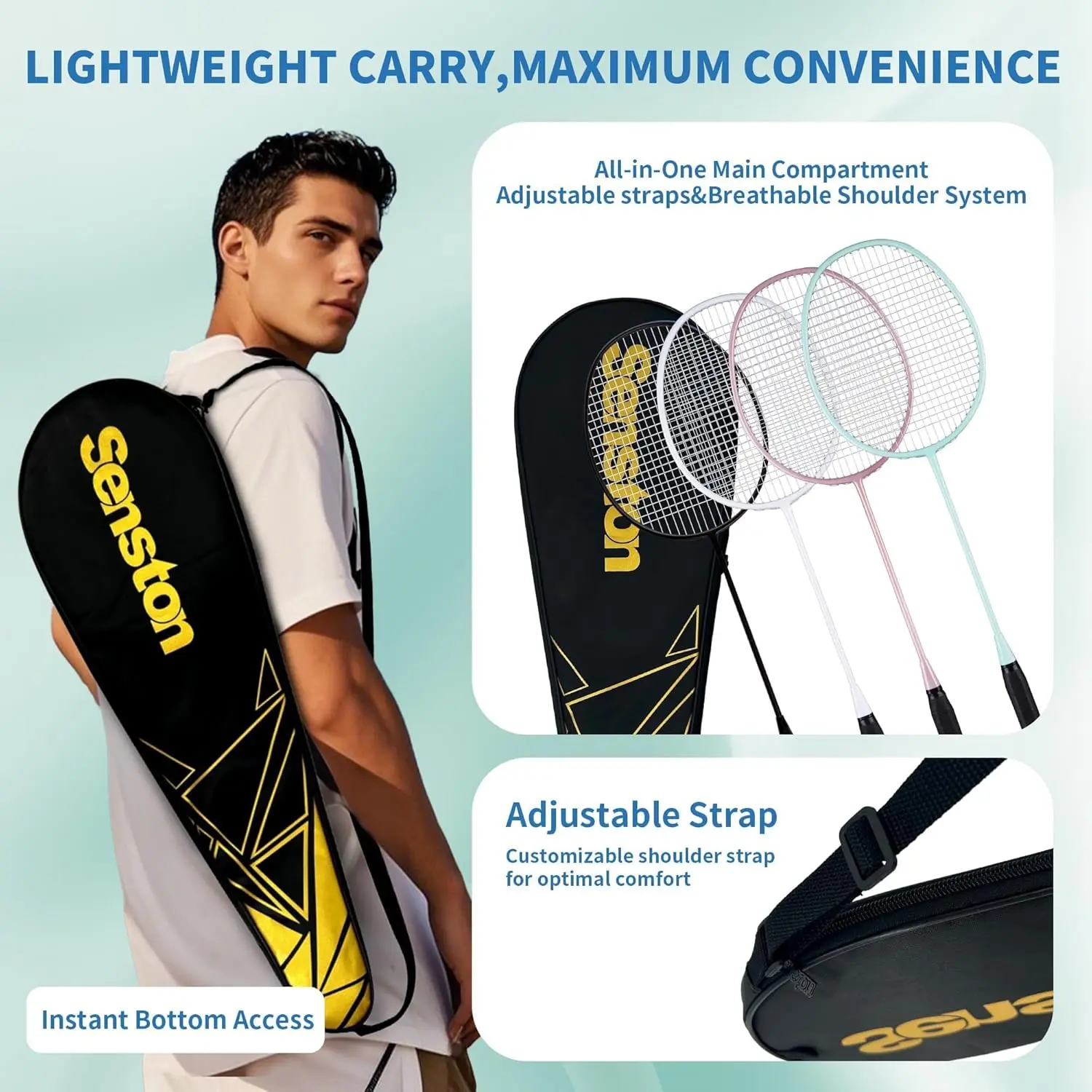 Professional Badminton Rackets Set of 4 with Carbon Fiber, Shuttlecocks, Grips & Bag for Backyard Games - Lightweight 90g
