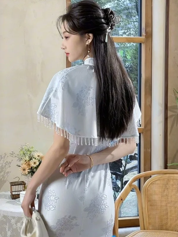 

Ele Blue Set with awl Lace Dr Modified Cloud oulder ort plus Size New Chinese Sle Ceremony Dr