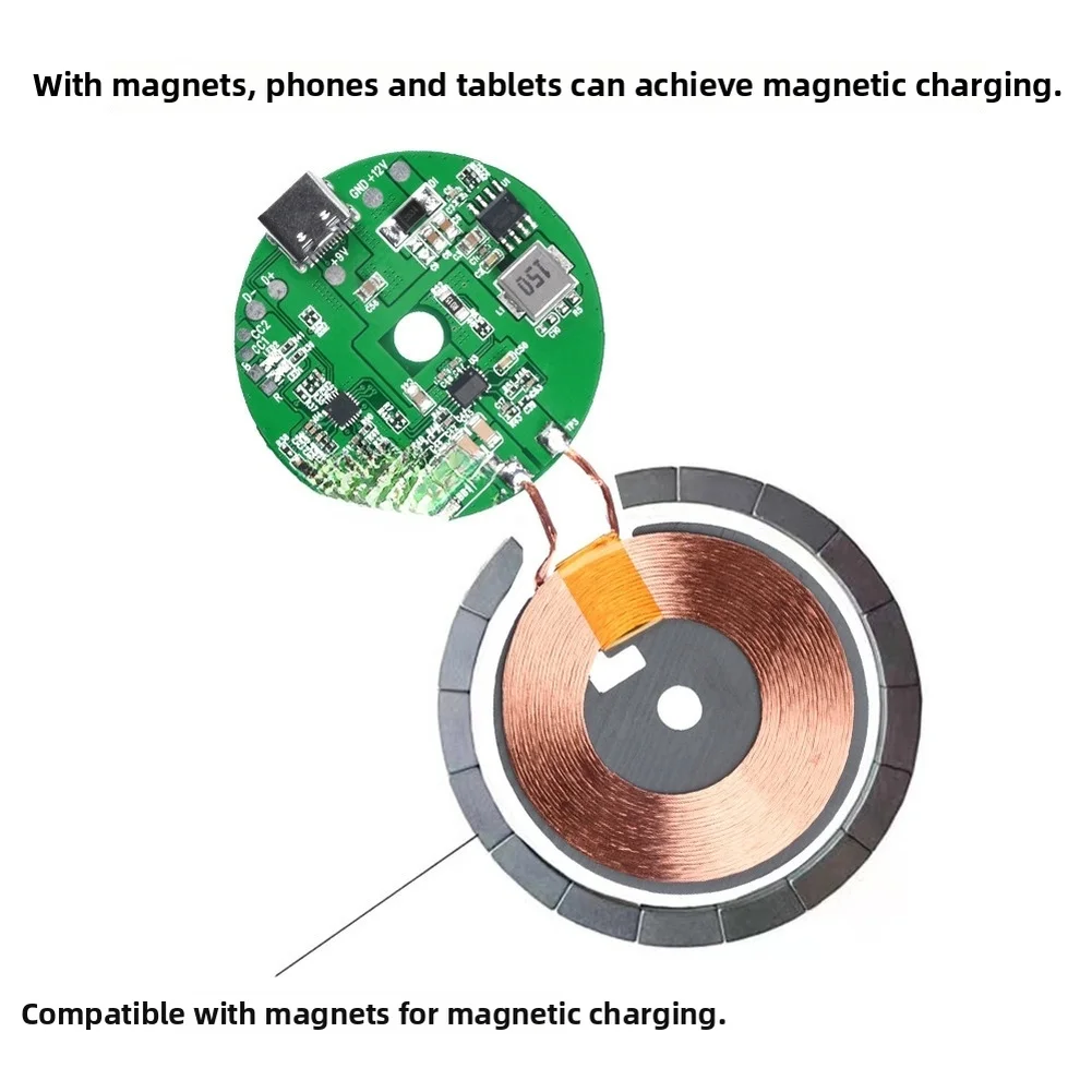 20W High Fast Wireless Charging Transmitter Module, Type‑C Powered 9‑30V Wide Input Voltage DIY Charger Circuit Board