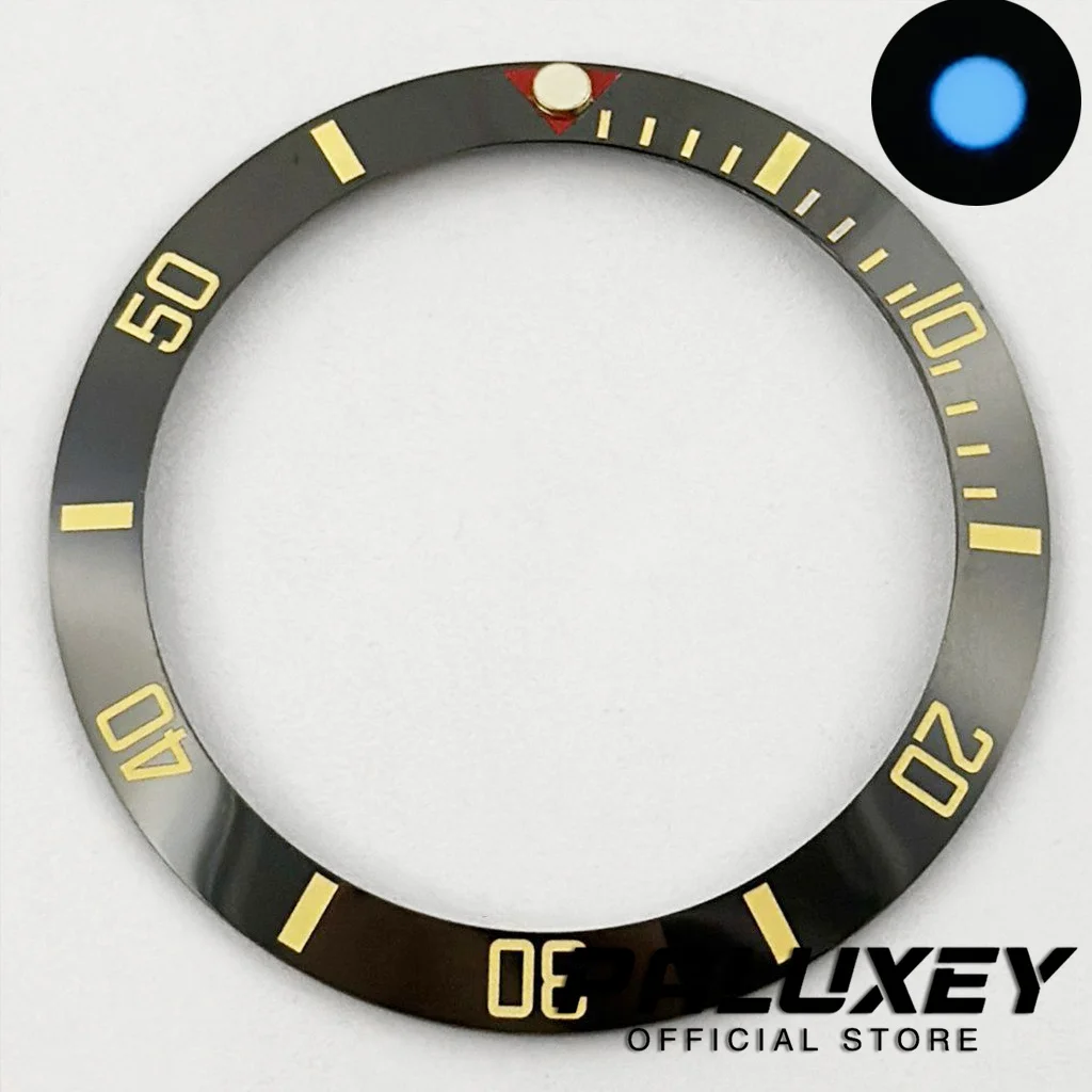 Schräge Form, 38 mm x 30,6 mm, hochwertige Taucher-Lünetteneinlage aus Keramik/Aluminium, 1 Stück, für NH35 NH34 NH36 GMT Automatikuhren-Lünette