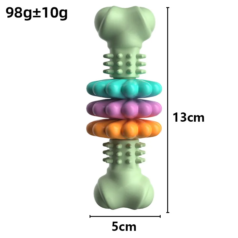 Rubber molar bone toy for interactive dog play