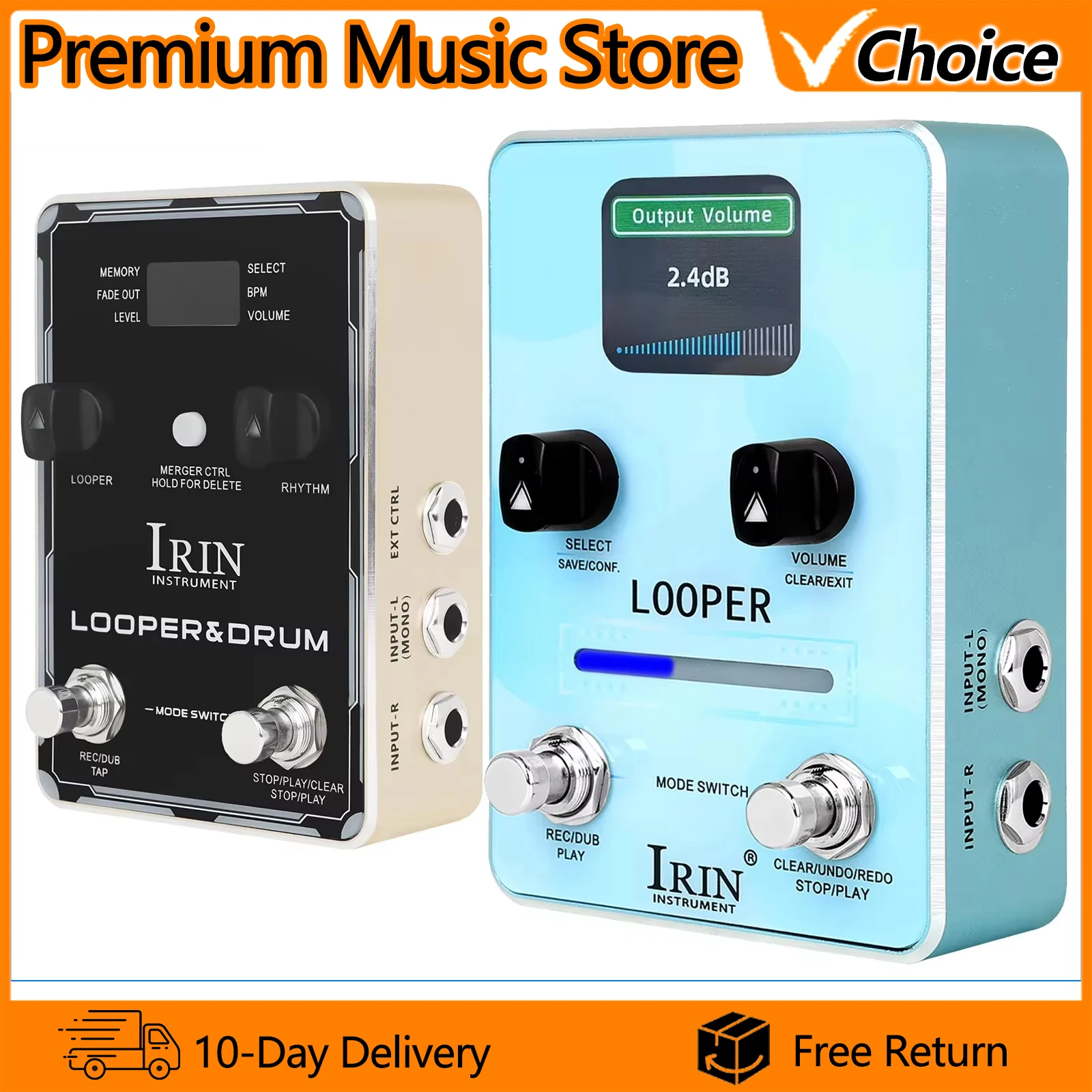 IRIN Guitar Pedal Phrase Loops&Drum Effects Pedal XS-02/04 40 Storage 160 Minutes Recording Time  Electric Guitar Accessories