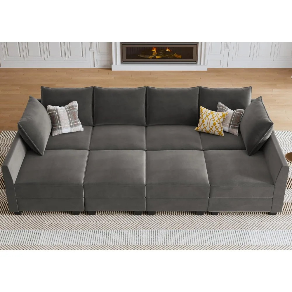 Modular Sectional Sleeper Sofa Velvet Sectional Sleeper Couch with Storage Seats Oversized Sectional for Living Room,Grey