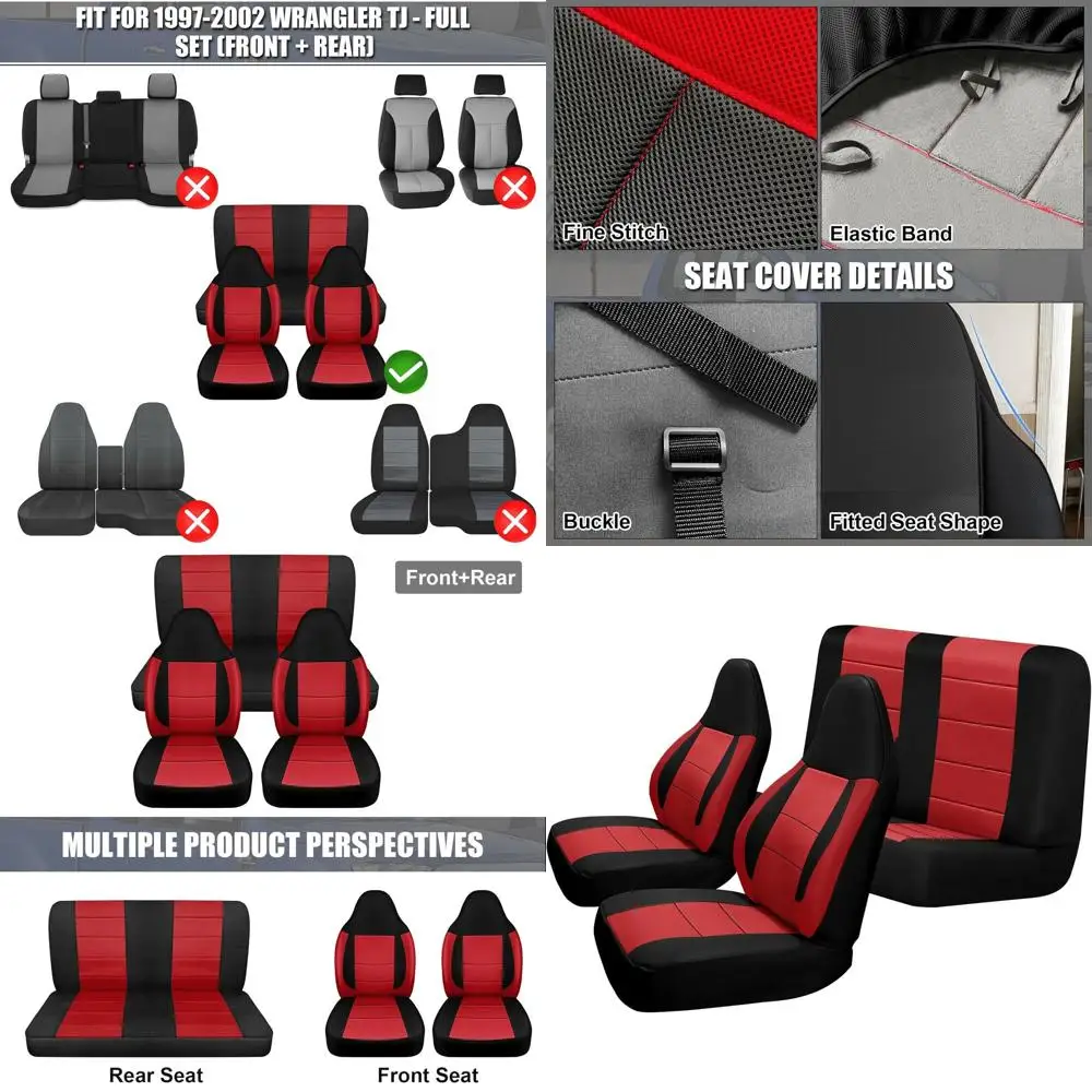 

Custom-Fit Seat Covers Replace for 1997-2002 Wrangler TJ, Front and Rear Knitted Fabric Composite Soft Foam Lining Airmesh Breat