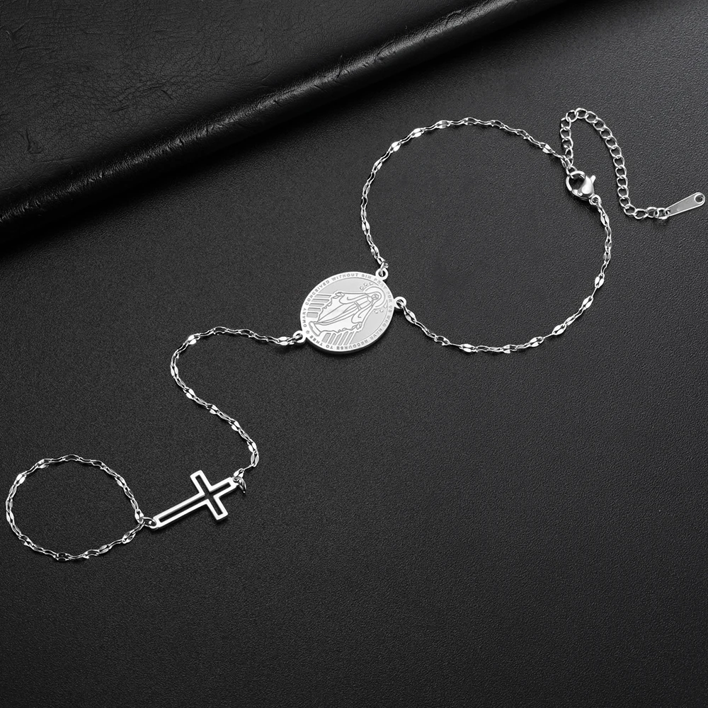 Dawapara Jungfrau Maria Handkette Kreuz Armband Religiöser christlicher Schmuck Weihnachtsgeschenk Edelstahl – Detail 15