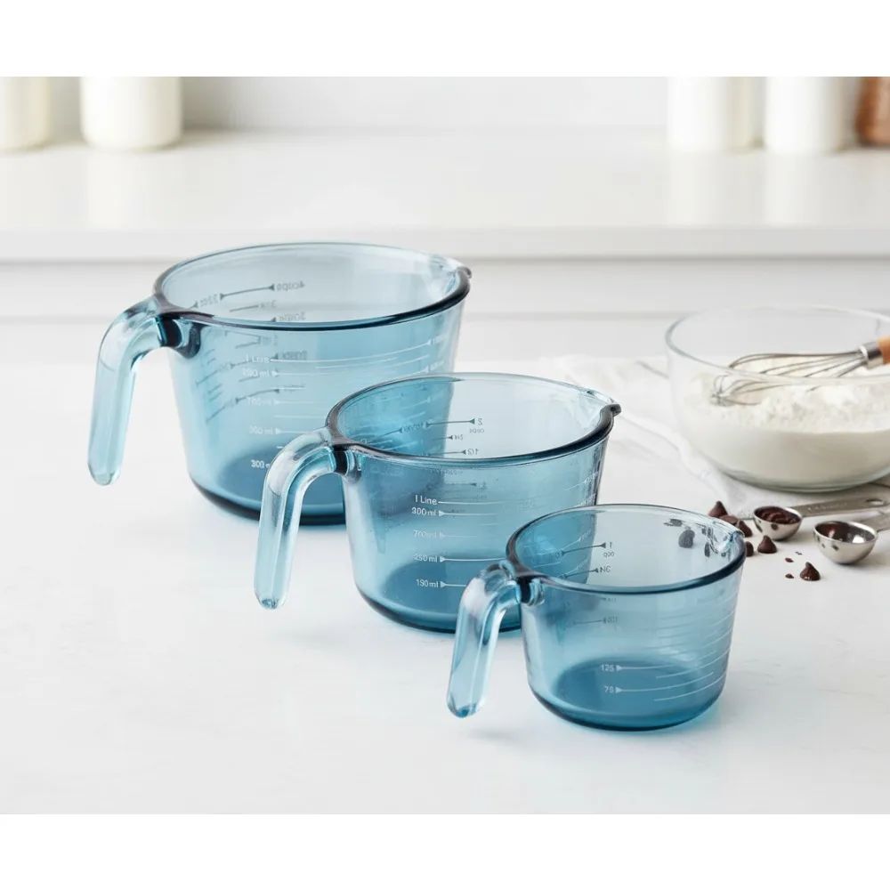 

Colorful Glass Measuring Cup Set - 3-Piece Kitchen Essentials for Cooking & Baking