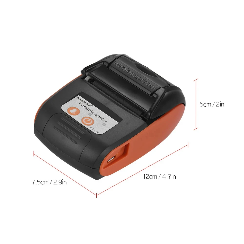 PT210 Mini Receipt Printer 58mm Portable Thermal Ticket Printer Android IOS Windows Wireless Bluetooth List Bill Maker With Plug