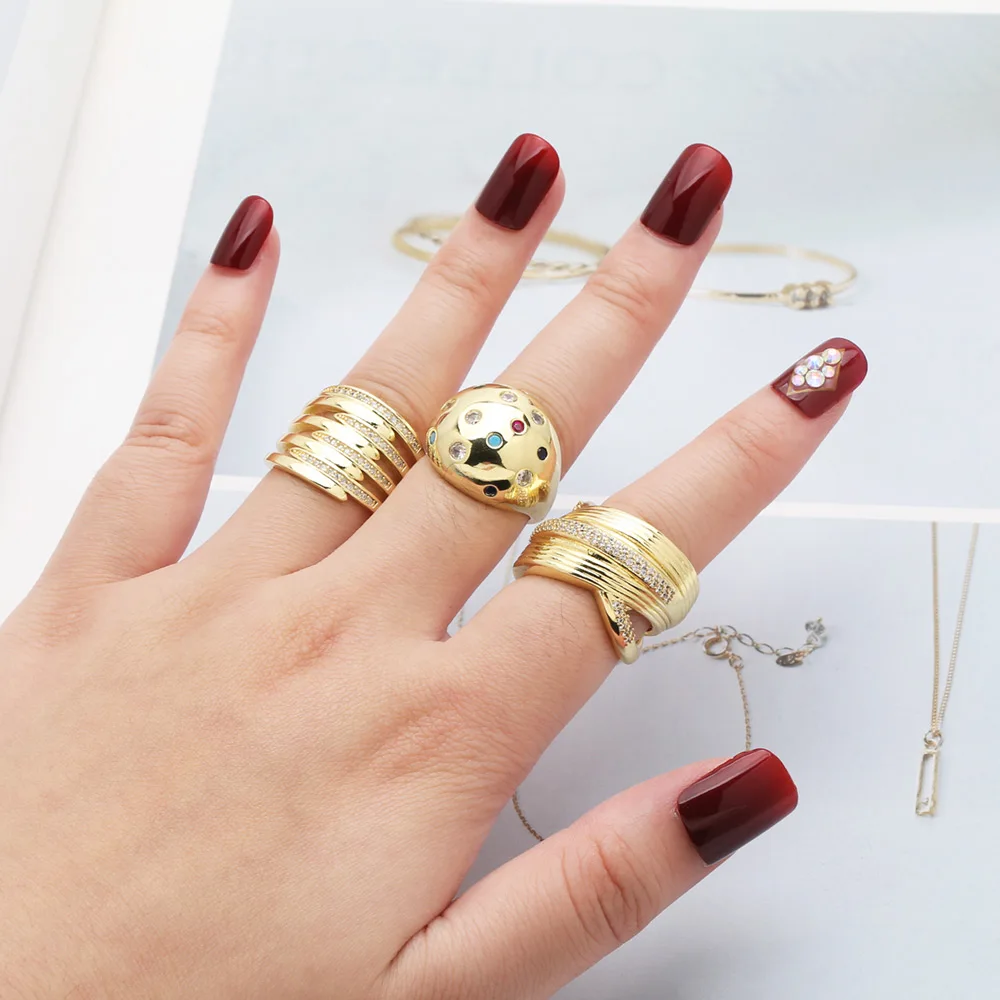FLOLA Chunky Gold Plated Open Rings for Women Polish Water Drop Rings Statement Rings Hip Hop Jewelry Gifts rigs41