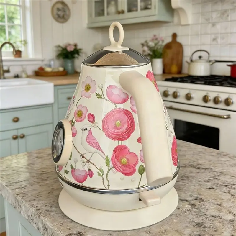 NEW!A61I Retro Design 1.7L Electric Kettle With Temperature Display Boiling Water Auto Power Off Teapot EU Plug Kitchen Tool