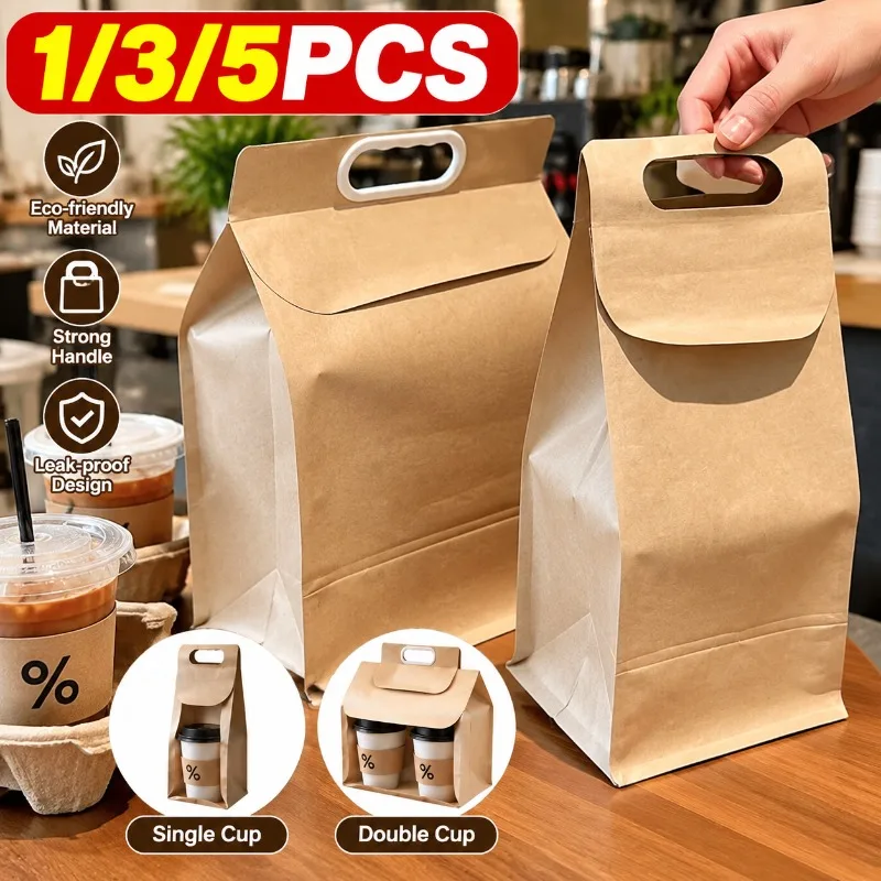1/3/5PCS Milk Tea Cup Carrier Bags Handheld Coffee Takeaway Bags Single Double Cup Holder Bags for Beverage Packaging