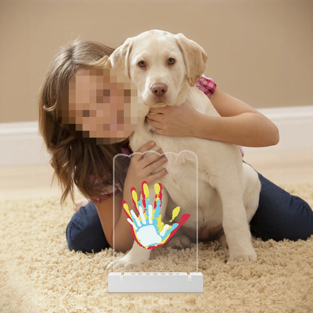 Handprint Craft Kit with Night Light Function for Family DIY Activity Using Safe Paints 31/20cm Transparent Design
