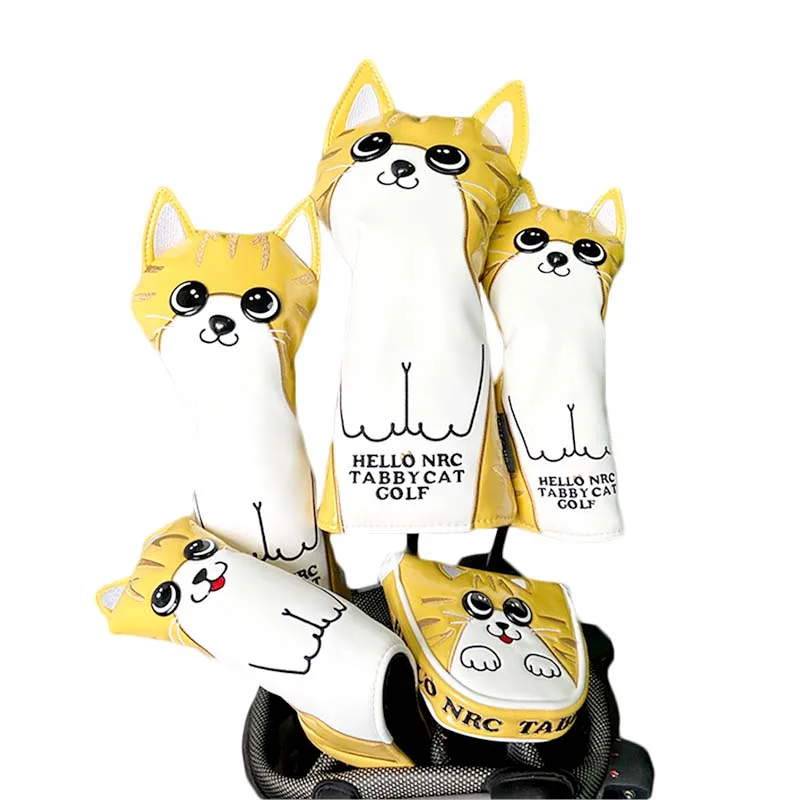 Golf Club Headcover for Wood Cover  Cartoon Cute Cat  PU Leather Golf Protect cover