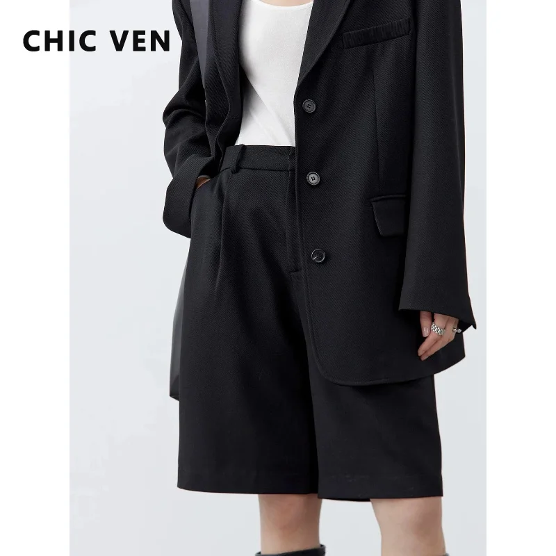 CHIC VEN Korean Women Woolen Shorts Solid Loose Casual High Waist Wide Leg Five Quarter Female Short Pants Spring Autumn 2026