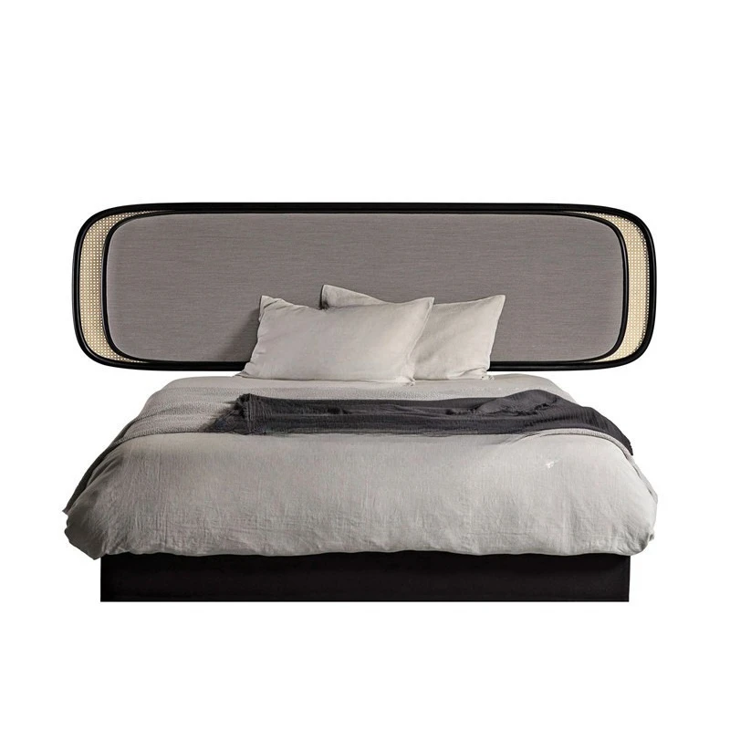 

Italian light luxury minimalist double bed wedding bed new Chinese solid wood rattan art villa zen homestay bedroom hotel