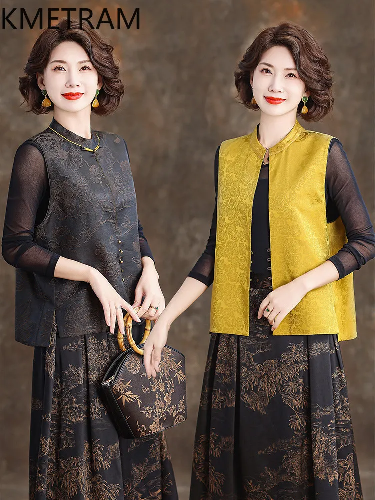 KMETRAM 30% Mulberry Silk Xiangyunsha Women's Vests 2026 Spring New Chinese-style Vintage Reversible Waistcoats Ropa Para Mujer
