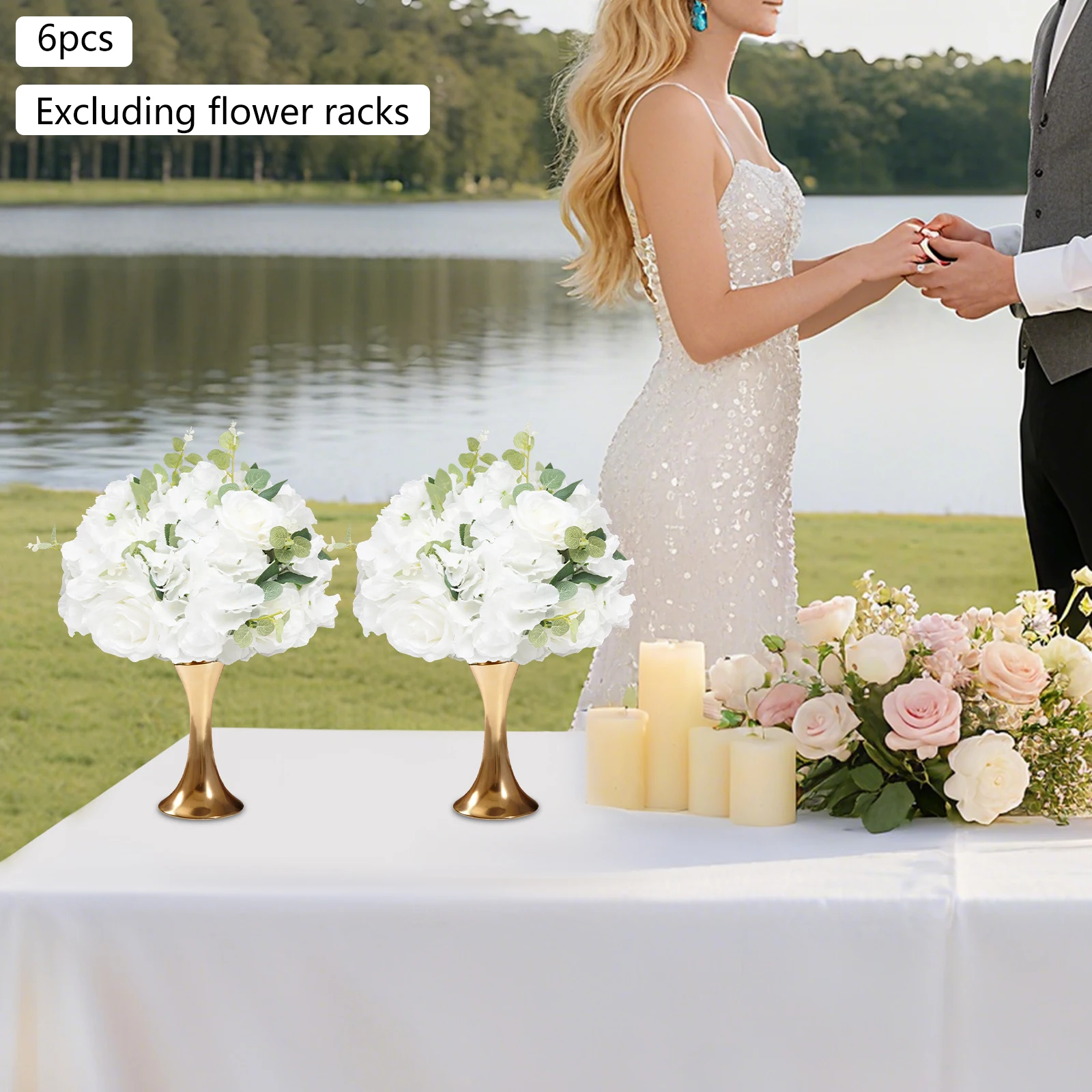 

6pcs Fake Small Rose Balls White Flowers Tables Artificial Silk Ball Arrangement Bouquet for Party, Home Decor