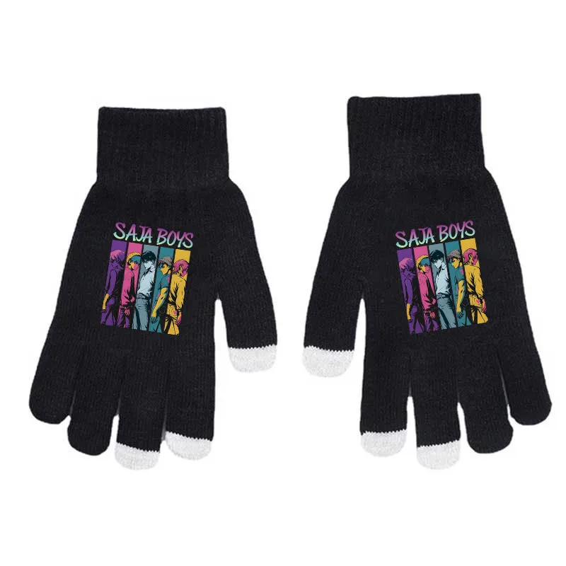 

Anime KPop Demon Hunters Children Five Finger Knitted Gloves Printed Fashion Touchable Screen Gloves Children Outdoors Warm Gift