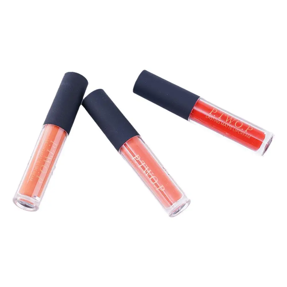 P.tw o.p 3pc Long Lasting Liquid Matte Lip Gloss Liquid Lip Lipstick antiaderente Gloss Cup Lip Makeup Red Waterproof Beauty G0m0