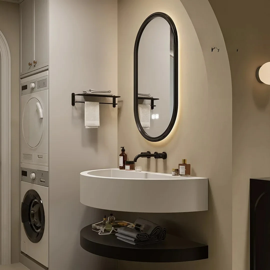 A  Italian minimalist semi-circular arc bathroom cabinet new integrated basin washbasin small apartment pretty