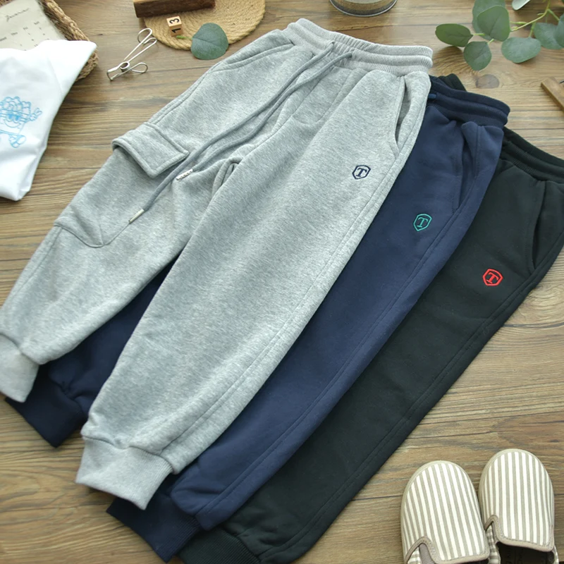 ゆったりとしたコットンフリース素材のスポーツパンツ-子供用-4-4歳-カジュアル-ミッドウエスト-ゴム入りウエストバンド-無地-スウェットパンツ-男の子用