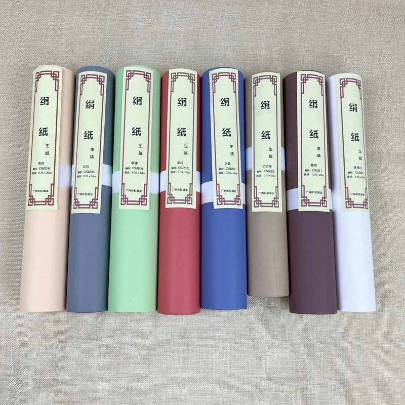 20m Colorful Imitative Silk Paper Chinese Calligtaphy Raw Xuan Paper Rolling Brush Pen Calligrafia Papier Raw Fake Silk Paper